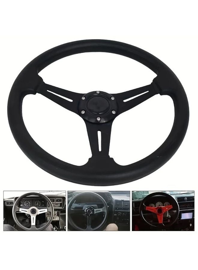 Red 350mm Deep Dish Steering Wheel 6 Bolt Pattern PU Leather Black Grip Purple Blue Accents - Image 4